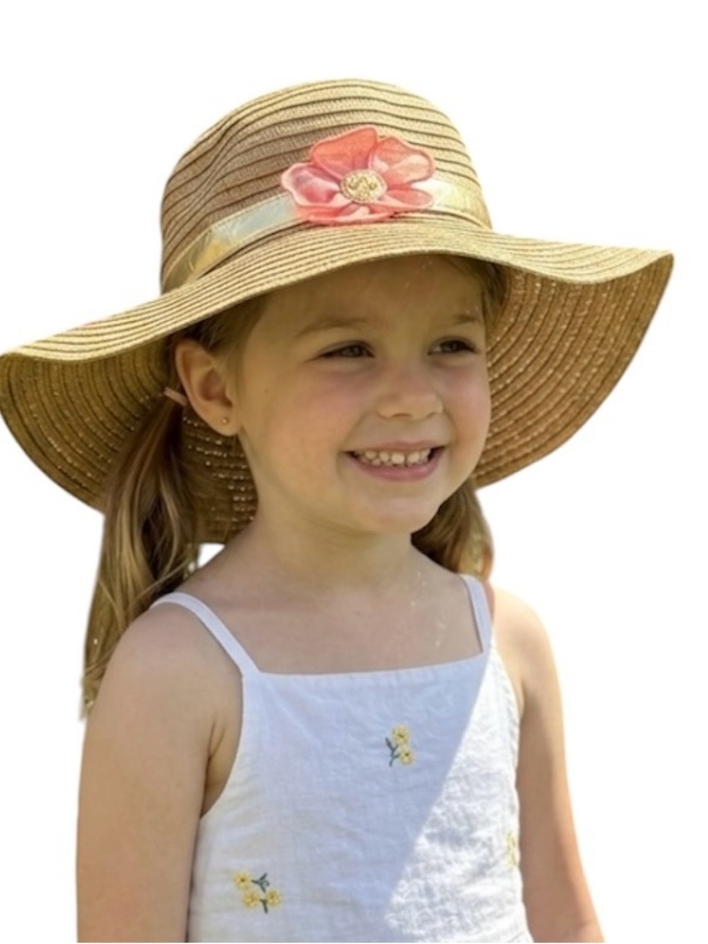 Gymboree Straw Hat Summer Brown Gold Pink Flower Bling Sun Hat - Picture 1 of 6